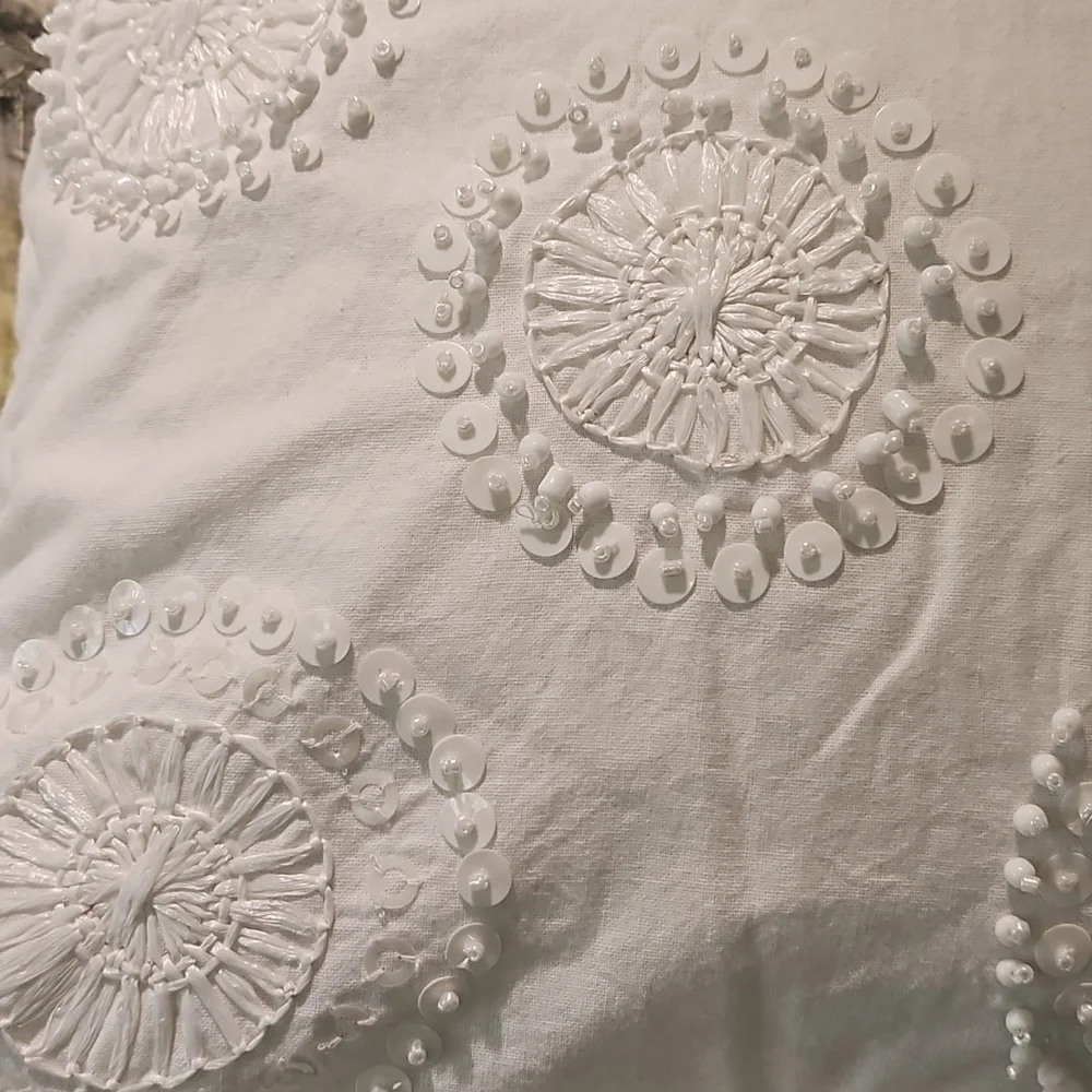 West Elm White w/Sequence & Embroidery 16x16 Pillow Cover Nwt